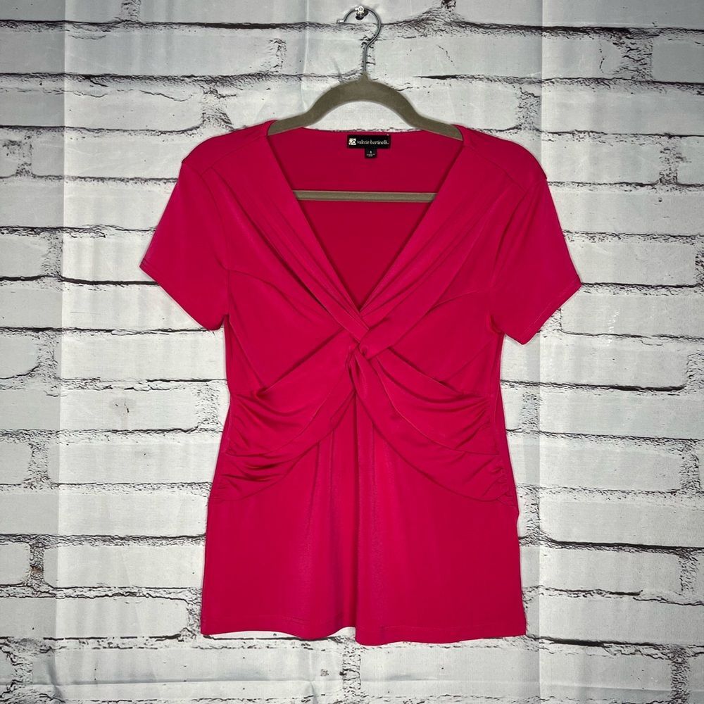 Valerie Bertinelli Pink Ruched Tie Front Blouse Flowy Asymmetrical SZ S Elegant